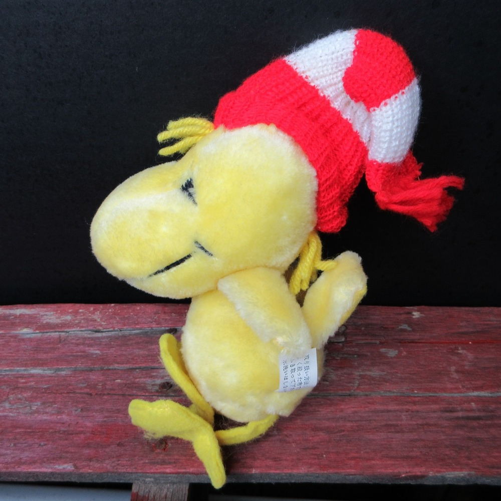 Woodstock Peanuts Stuffed Animal Plush Yellow Bird Red White Hat 6" Vintage
